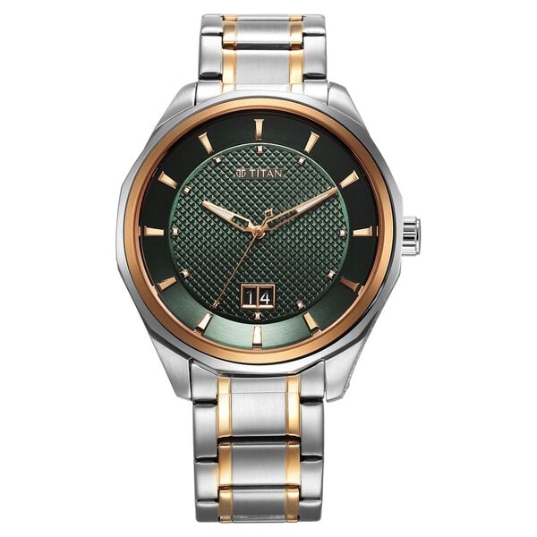 Titan Regalia Men's Watch Analog Green Dial with Two-Toned Stainless Steel Band, 1829KM06