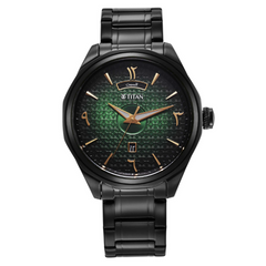 Titan Classique Men's Watch Analog Arabic Green Dial With Black Metal Band, 1829NM03