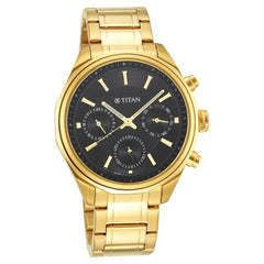 Titan Men's Watch Black Dial Gold Stainless Steel Strap Watch, 1829YM01