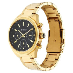 Titan Men's Watch Black Dial Gold Stainless Steel Strap Watch, 1829YM01