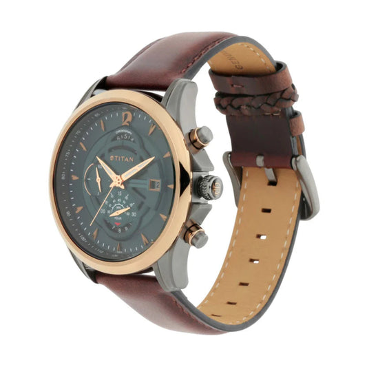 Titan Maritime Chronograph Men's Watch, Green Dial Leather Strap, 1830KL02