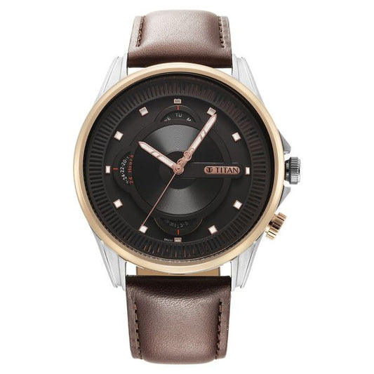 Titan, Men, Analog, Watch, Black Dial, Leather Strap, 1830KL03