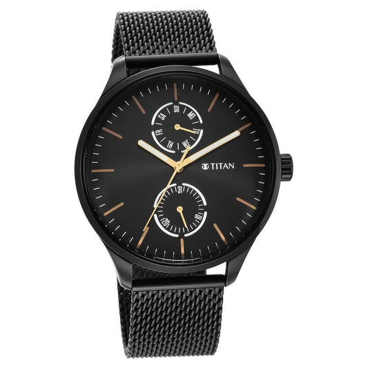 Titan, Men, Analog, Watch, Black Dial, Stainless steel Strap, 1833NM01