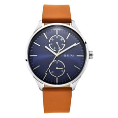 Titan Men's Watch Blue Dial Tan Leather Strap Watch, 1833SL01