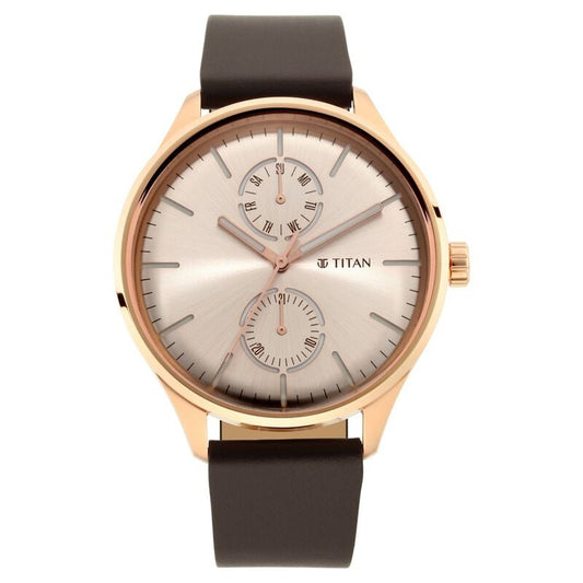 Titan, Men, Analog, Watch, Champagne Dial, Leather Strap, 1833WL01