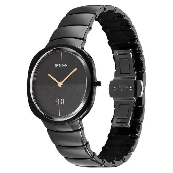 Titan Edge Squircle Unisex Watch Analog in Rich Black Dial with Glossy Ceramic Band, 1841NC01