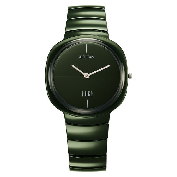 Titan Squircle Unisex Watch Analog Green Dial with Green Ceramic Band,1841QC05