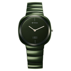 Titan Squircle Unisex Watch Analog Green Dial with Green Ceramic Band,1841QC05