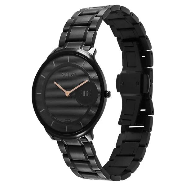 Titan Edge Men's Watch Analog Black Dial with Black Stainless Steel Band, 1843NM03