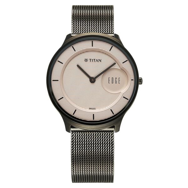 Titan Edge Murals Quartz Analog Men's Watch with Pink Dial and Grey Stainless Steel Strap, 1843QM02