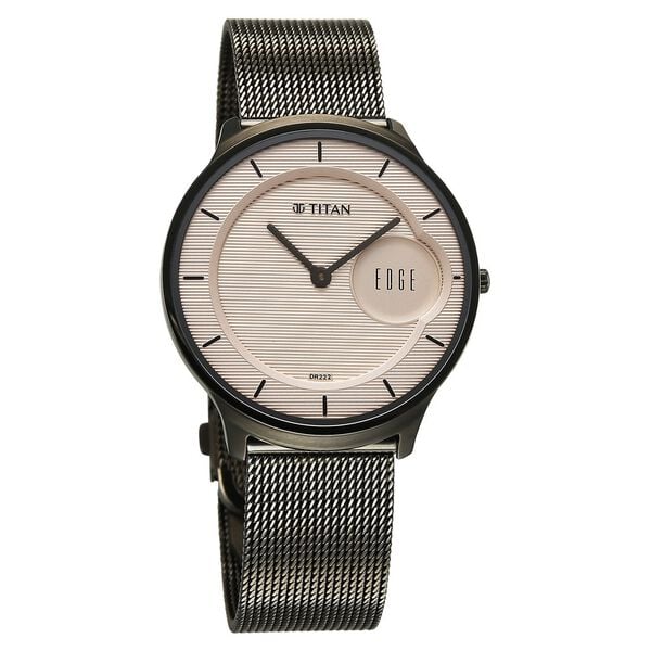 Titan Edge Murals Quartz Analog Men's watch with Pink Dial and Grey Stainless Steel Strap, 1843QM07