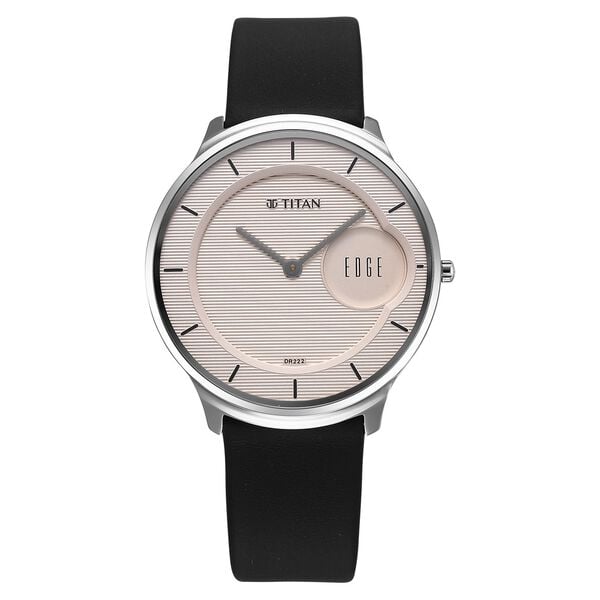 Titan Edge Murals Quartz Analog Men's Watch with Pink Dial Black and Leather Strap, 1843SL02