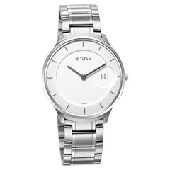 Titan Edge Analog Men's Watch, Silver Dial Stainless Steel Strap, 1843SM02