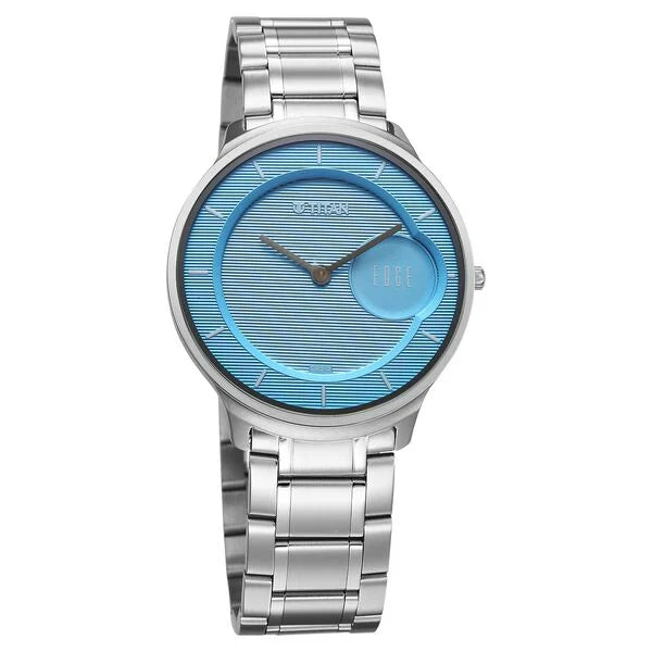 Titan Edge Men's Analog Watch Blue Dial With Silver Stainless Steel Strap , 1843SM04