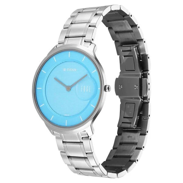 Titan Edge Men's Analog Watch Blue Dial With Silver Stainless Steel Strap , 1843SM04