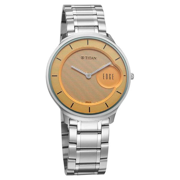 Titan Edge Men's Analog Watch Yellow Dial With Silver Stainless Steel Strap , 1843SM05