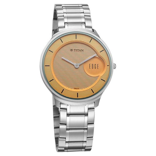 Titan, Men, Analog, Watch, Yellow Dial, Stainless steel Strap, 1843SM05