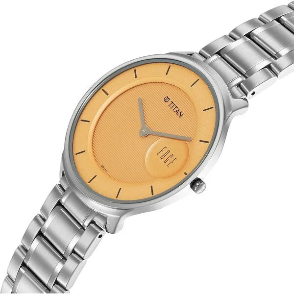 Titan Edge Men's Analog Watch Yellow Dial With Silver Stainless Steel Strap , 1843SM05