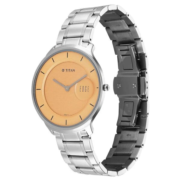 Titan Edge Men's Analog Watch Yellow Dial With Silver Stainless Steel Strap , 1843SM05