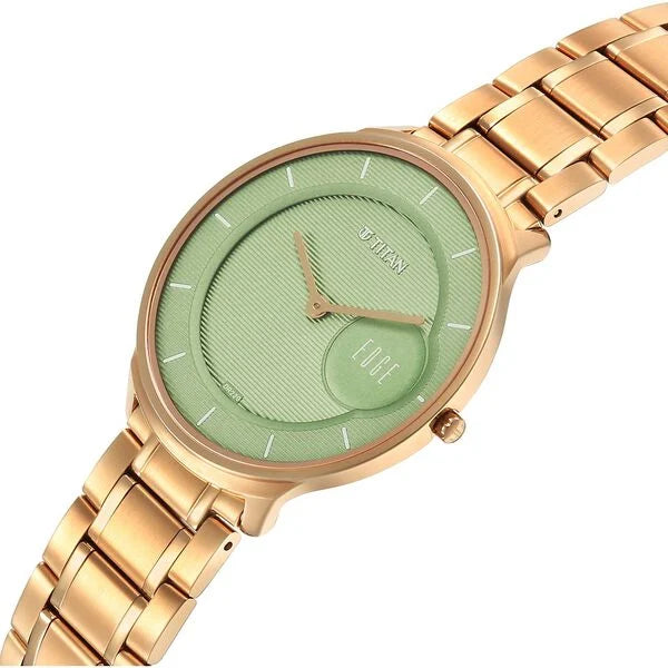 Titan Edge Murals Quartz Analog Men's Watch with Green Dial and Stainless Steel Strap, 1843WM02