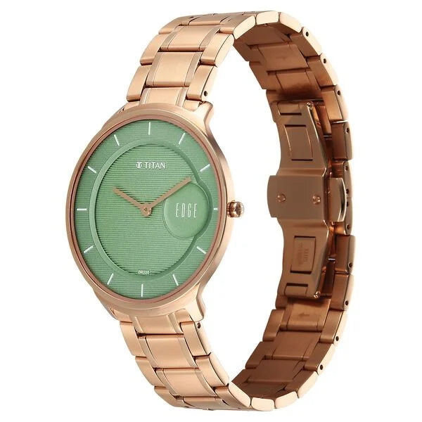Titan Edge Murals Quartz Analog Men's Watch with Green Dial and Stainless Steel Strap, 1843WM02
