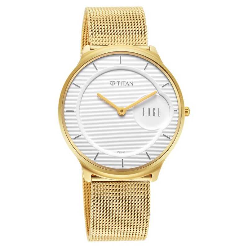 Titan Edge Baseline Men's Watch Analog White Dial With Gold Stainless Steel Band, 1843YM01