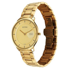 Titan Men's Watch Edge Collection, Yellow Dial Gold Stainless Steel Strap, 1843YM02