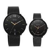 Titan Couples Watch with Black Dial & Black Stainless Steel Strap,  1849NM01P