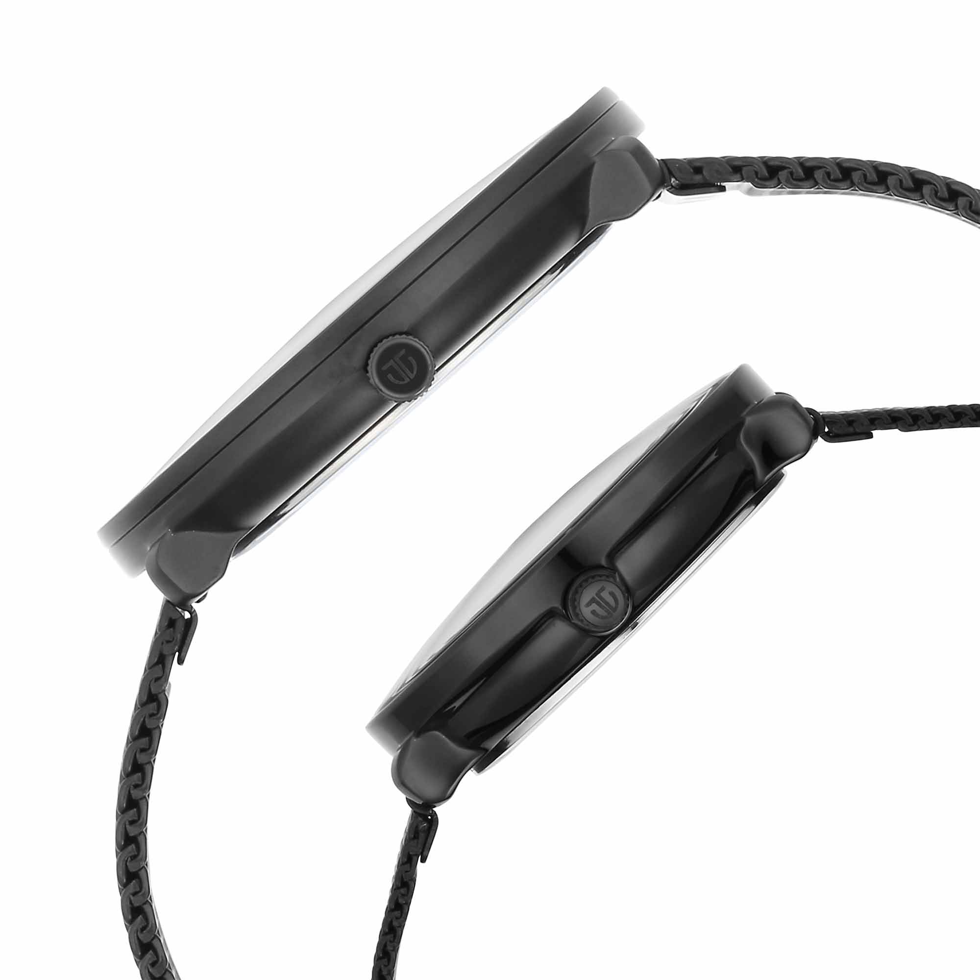 Titan Couples Watch with Black Dial & Black Stainless Steel Strap,  1849NM01P