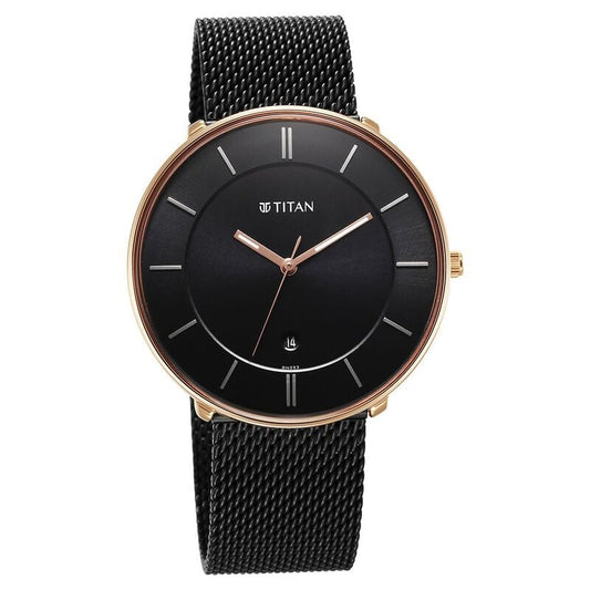 Titan, Men, Analog, Watch, Black Dial, Stainless steel Strap, 1849KM03
