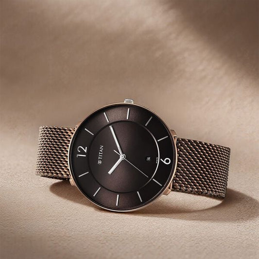 Titan, Men's, Analog Watch, Brown Dial, with Stainless Steel Band, TI-1849KM04