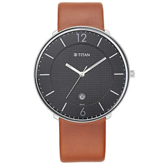 Titan Men's Watch Black Dial Brown Leather Strap Watch, 1849SL01