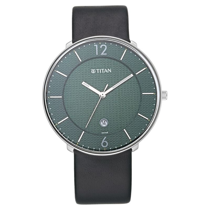 Titan Minimals Men's Watch Analog Green Dial With Black Leather Strap, 1849SL02