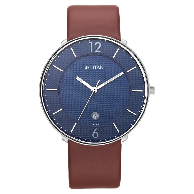 Titan Men's Watch Analog Blue Dial With Brown Leather Strap, 1849SL03