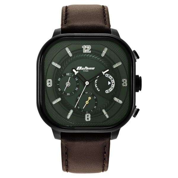 Titan Octane Aerobatics Men's Chronograph Watch Green Dial with Brown Leather Strap, 1856NL02