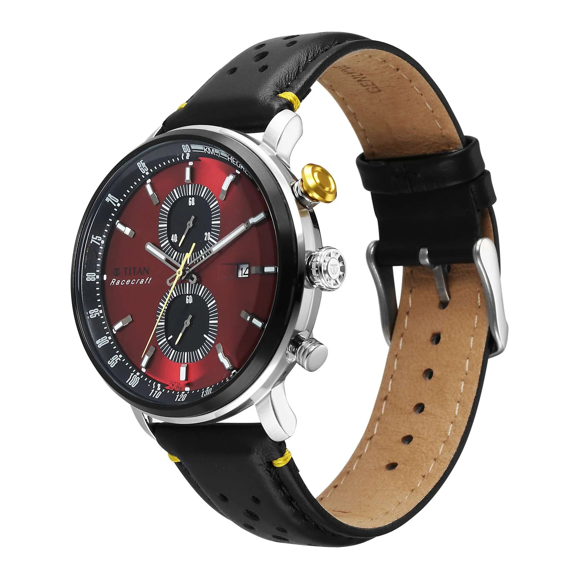 Titan Racecraft Men's Watch Analog Red Dial with Black Leather Strap, 1857KL03