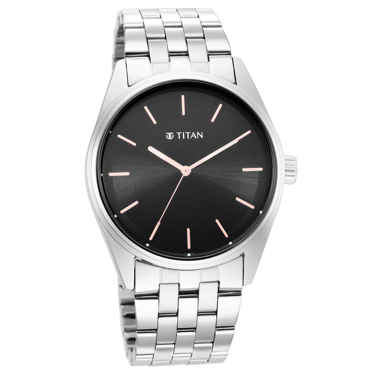 Titan Men's Watch Black Dial Silver Stainless Steel Strap, 1866SM01