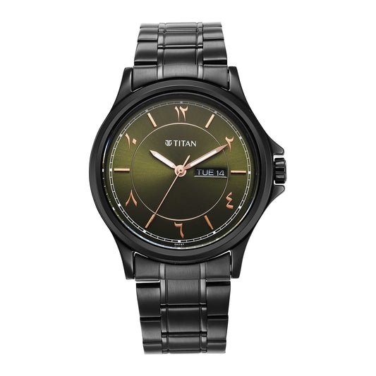 Titan, Men, Analog, Watch, Green Dial, Stainless steel Strap, 1870NM01