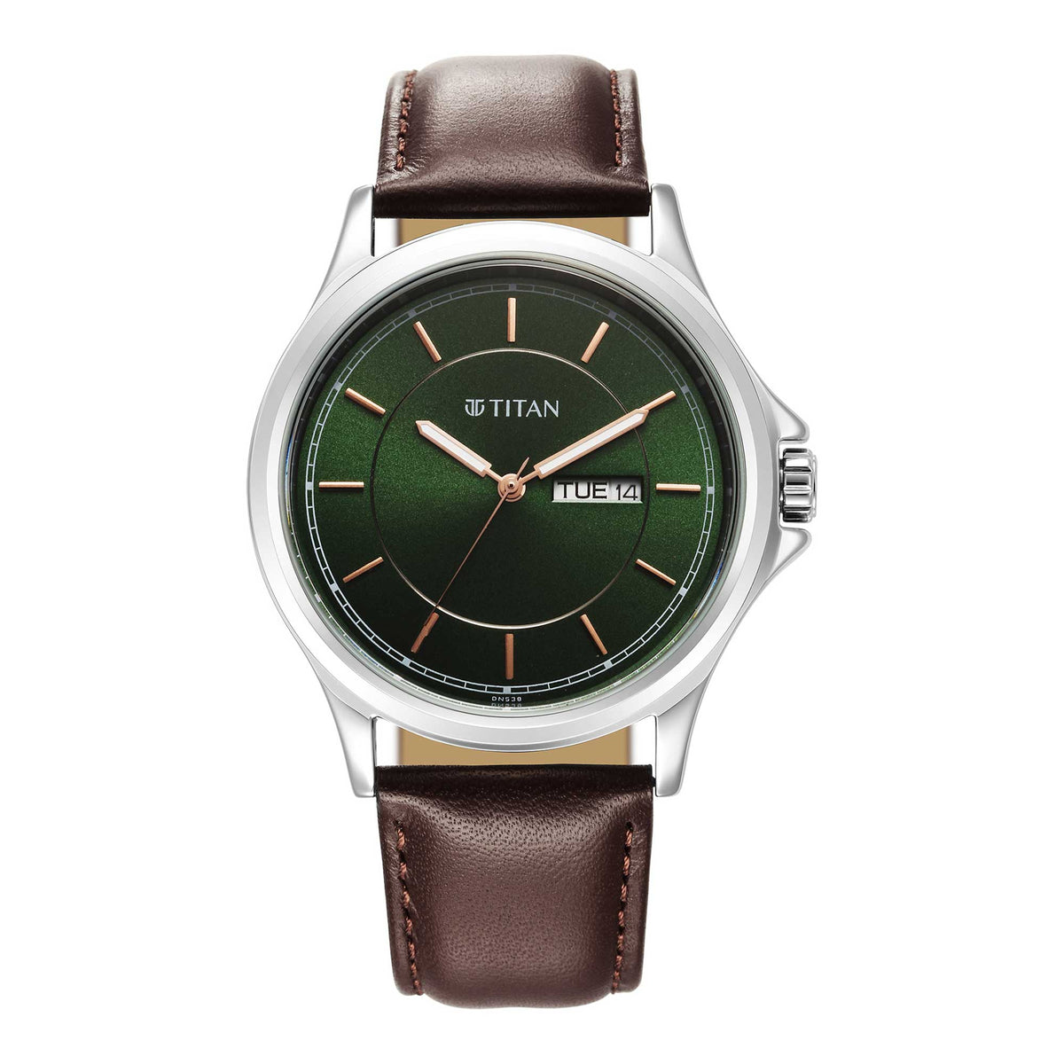 Titan Green Dial Brown Leather Strap Analog Watch for Men, 1870SL06