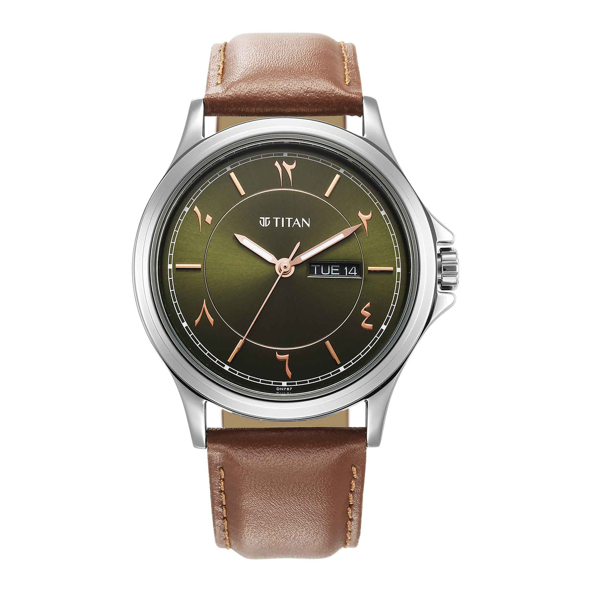 Titan Marhaba Collection Men's Watch Arabic Green Dial Brown Leather Strap, 1870SL08