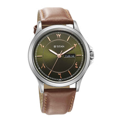 Titan Marhaba Collection Men's Watch Arabic Green Dial Brown Leather Strap, 1870SL08 - view 2