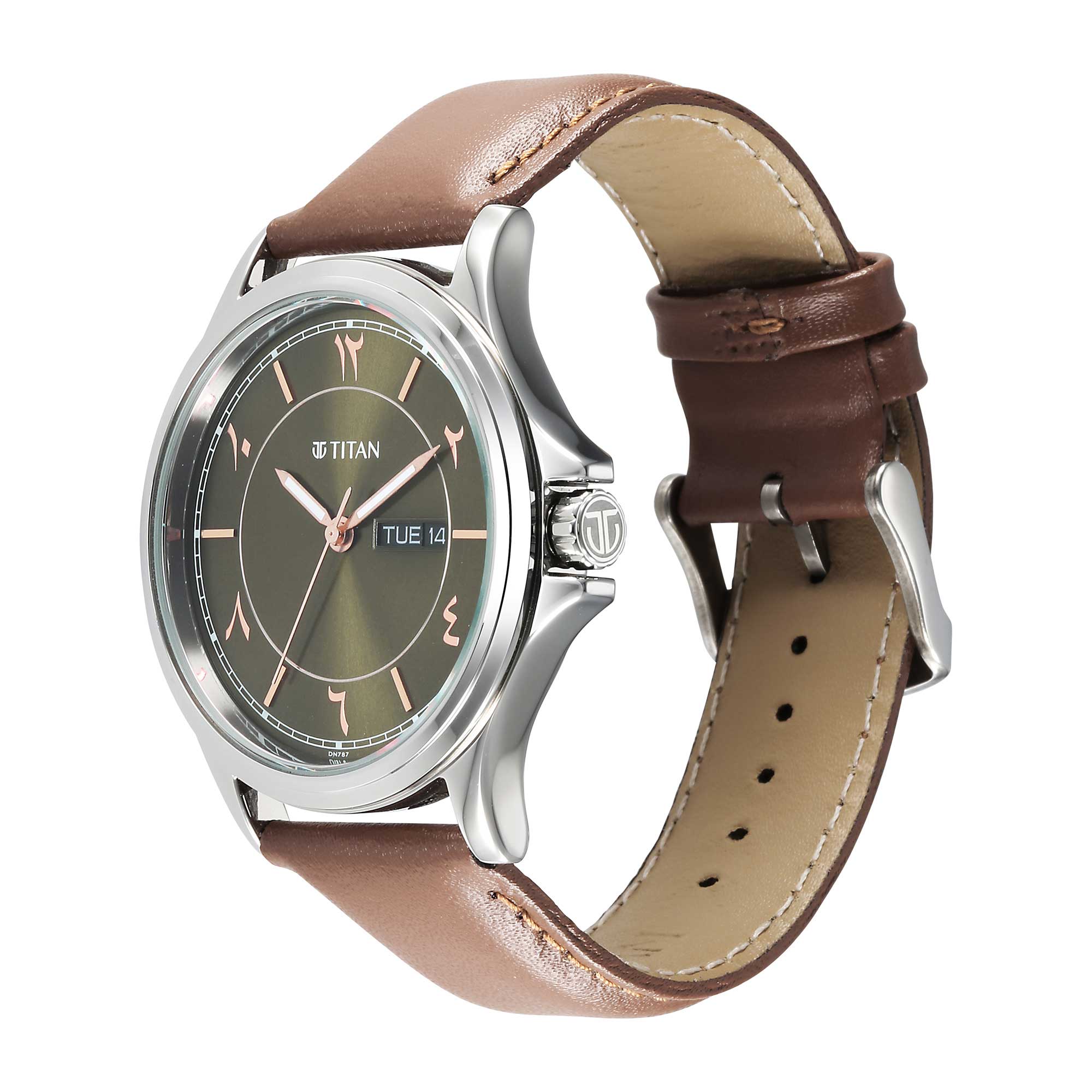Titan Marhaba Collection Men's Watch Arabic Green Dial Brown Leather Strap, 1870SL08 - view 3