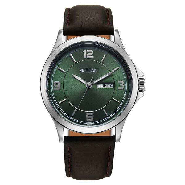 Titan, Men's, Analog Watch, Green Dial, with Leather Band, TI-1870SL12