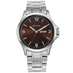 Titan Men's Watch Brown Dial Silver Stainless Steel Strap Watch, 1870SM02