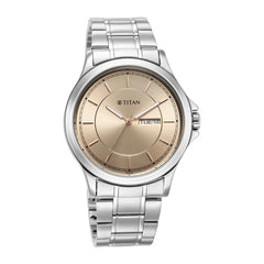 Titan Men's Beige Dial Silver Stainless Steel  Strap Watch, 1870SM03