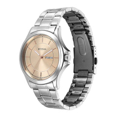 Titan Men's Beige Dial Silver Stainless Steel  Strap Watch, 1870SM03