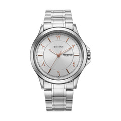 Titan Marhaba Collection Arabic Silver Dial Silver Metal Strap Watch for Men, 1870SM05