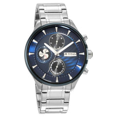 Titan Men's Watch Blue Dial with Silver Stainleess Steel Band, 1873KM02