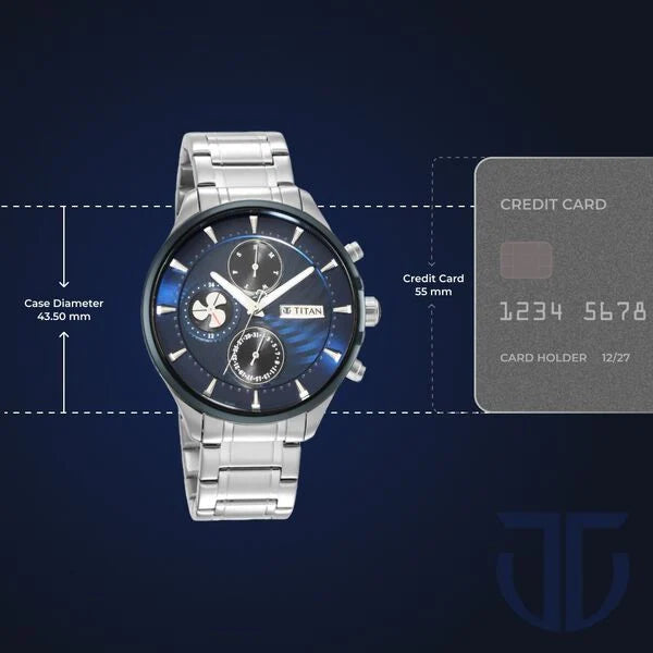 Titan Men's Watch Blue Dial with Silver Stainleess Steel Band, 1873KM02