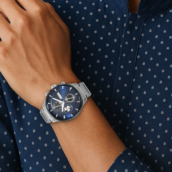 Titan Men's Watch Blue Dial with Silver Stainleess Steel Band, 1873KM02